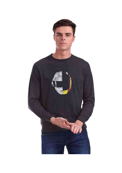 Daft Punk Ram Baskılı Füme Antrasit Erkek Örme Sweatshirt (528961528)