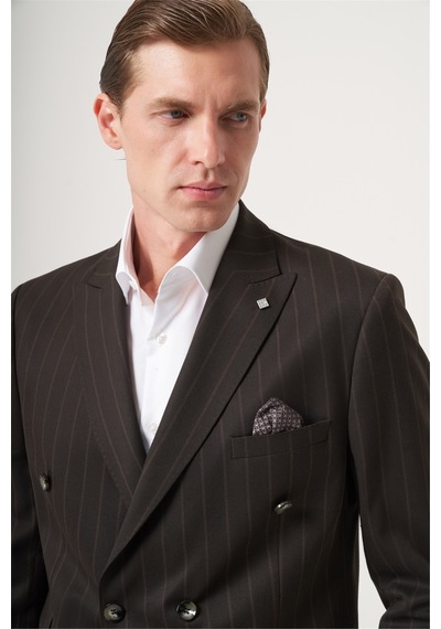 İmza Kahverengi Kırlangıç Yaka Çizgili Kruvaze 6 Drop Slim Fit Tam Astar Esnek Takım Elbise 1001260286 İmza Kahverengi Kırlangıç Yaka Çizgili Kruvaze 6 Drop Slim Fit Tam Astar Esnek Takım Elbise 1001260286