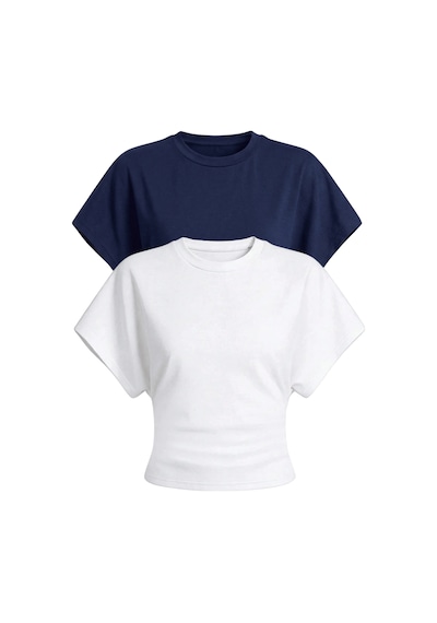 Genius Store Kadın Yarasa Kollu Bluz Pamuklu 2 Li Bluz Yarasakol-2 Lacivert-beyaz