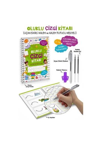 Oluklu Çizgi Kitabı / Uçan Sihirli Kalem Ve Kalem Tutucu Hediy...