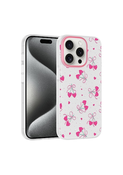 Maks Technology Apple iPhone Uyumlu 14 Pro Max Kılıf Kamera Korumalı Desenli Mkst Klip Kapak - Kalpli Kiraz -