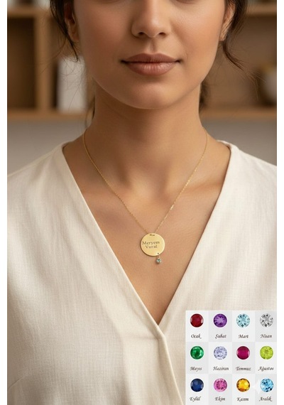925 Ayar Kişiye Özel İsimli Doğum Taşlı Nazar Göz Kolye.rose.gold.rodaj Gümüş