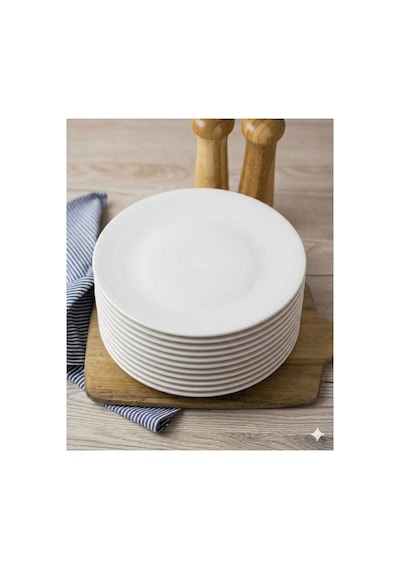 12'li Melamin Pasta Ve Tatlı Servis Tabağı 19 Cm - Beyaz Düz Yuvarlak Hafif Sunum Tabak Seti Beyaz