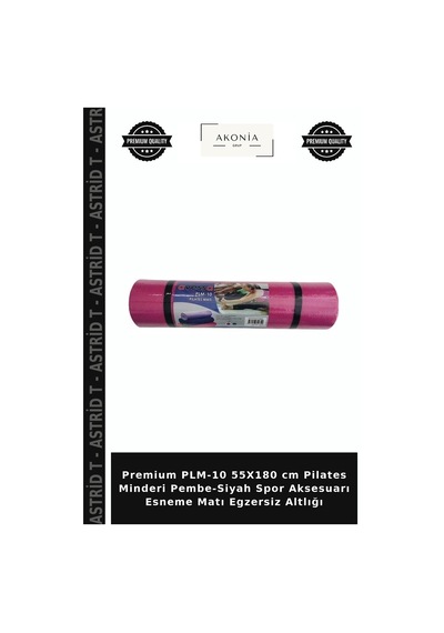 Premium Plm-10 55x180 Cm Pilates Minderi Pembe-siyah Spor Aksesuarı Esneme Matı Egzersiz Altlığı Pembe - Siyah