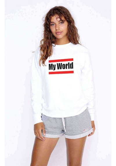 My World Baskılı Beyaz Kadın Sweatshirt