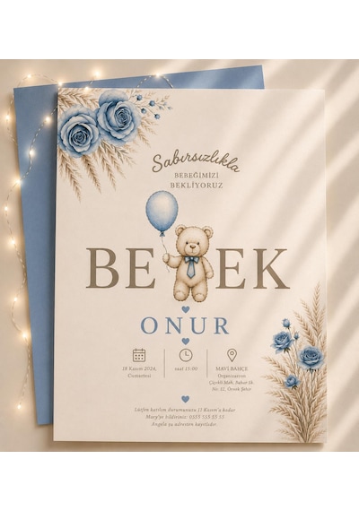 1000 Adet Ekonomik Baby Shower Davetiyesi Ve Zarf 019