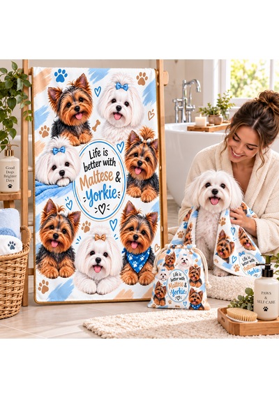 Kedi & Köpek Kurulama Havluları Maltese & Yorkie Hızlı Kuruyan 50x100cm