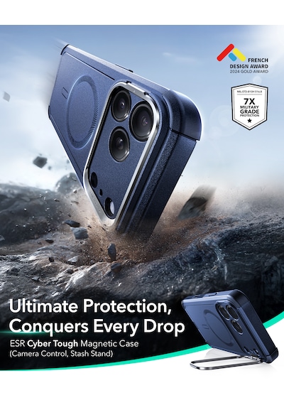 Esr Apple Uyumlu iPhone 17 Pro Max Cyber Tough Magsafe Stantlı Kapak - Lacivert Lacivert