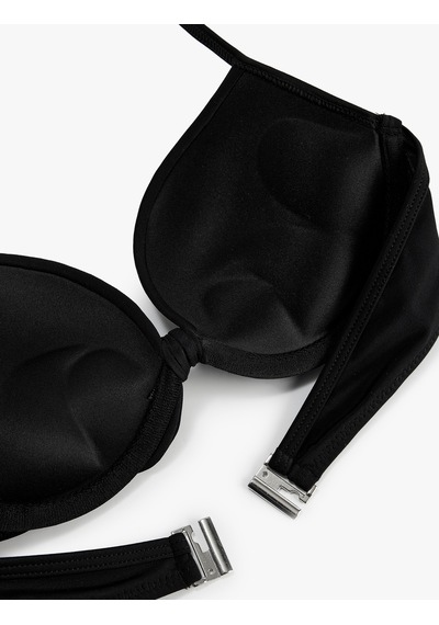 Koton Kalp Yaka Fiyonk Detaylı Push-up Bikini Üstü Siyah 6sak10004mm