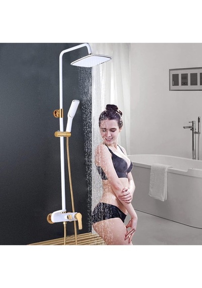 Banyo Bataryası Duş Seti Altın Dore Beyaz