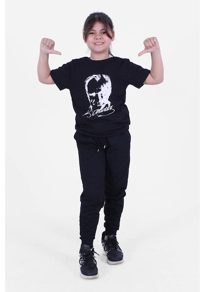 Fyk Kids Atatürk-ımza-bayrak Baskılı Unisex Takım Siyah