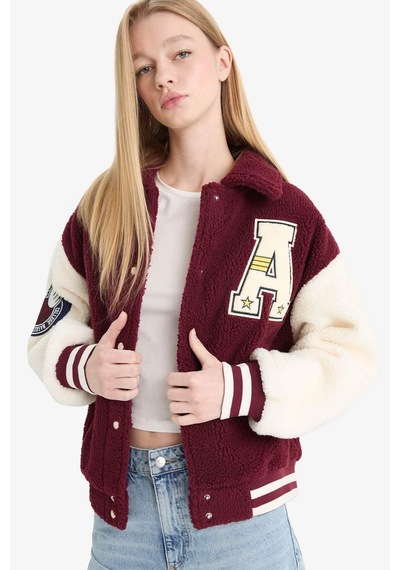 Defacto Coool Oversize Geniş Kalıp Polo Yaka Pelüş Bomber Ceket E9838ax25wnbr210 Bordo