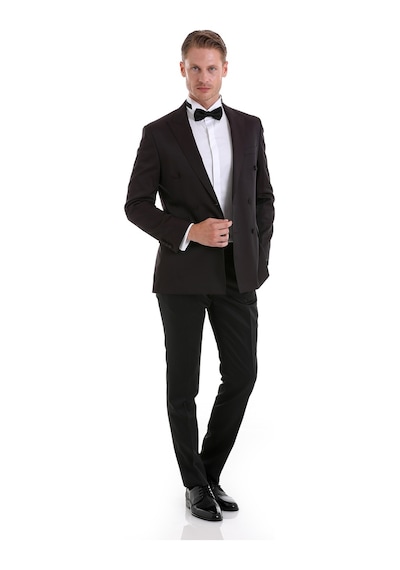 Hatemoğlu Bordo Slim Fit Düz Sivri Yaka Klasik Kruvaze Smokin Damatlık Bordo