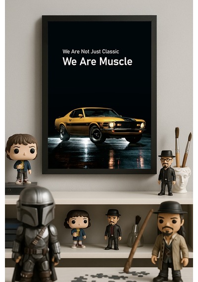 Ford Mustang Mach 1 Siyah Ahşap Çerçeveli Poster, Dekoratif Araba Duvar Tablosu