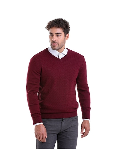 Hatemoğlu Erkek Bordo Regular Fit Desenli V Yaka Triko Kazak