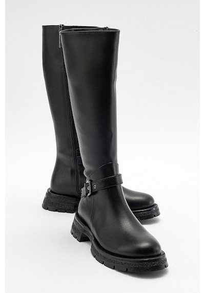 Luvishoes Covela Siyah Cilt Kadın Çizme Siyah