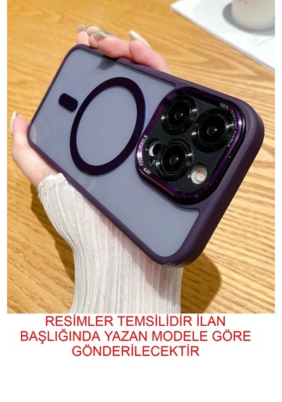 İphone 13 Uyumlu Kılıf Magsafe Özellikli Metal Tuş Sararmaya Karşı Korumalı Kapak Mor
