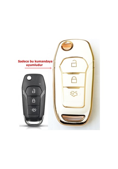 Ford Ranger Fusion Mondeo Edge Explorer Galaxy Uyumlu Anahtar Kumanda Kılıfı Beyaz - Gold