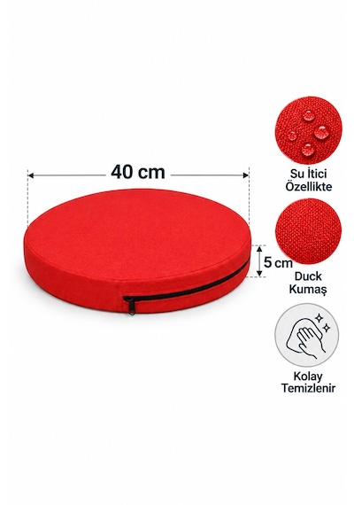Kreş Minderi Anaokulu Aktivite Minderi, Bahçe, Dekor, Sandalye Minderi 40x40x 5 Cm Yuvarlak Minder 1 Adet Kırmızı