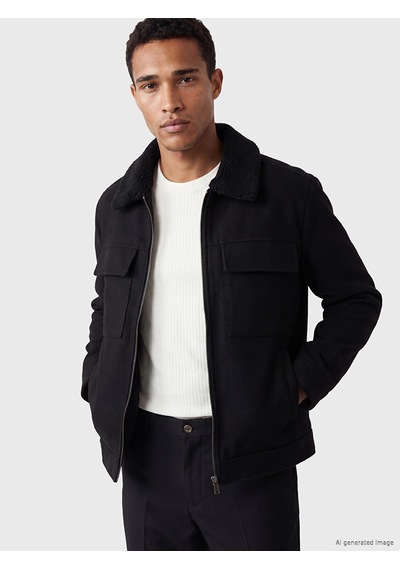 Lcw Vision Siyah Regular Fit Pelüş Gömlek Yaka Erkek Mont