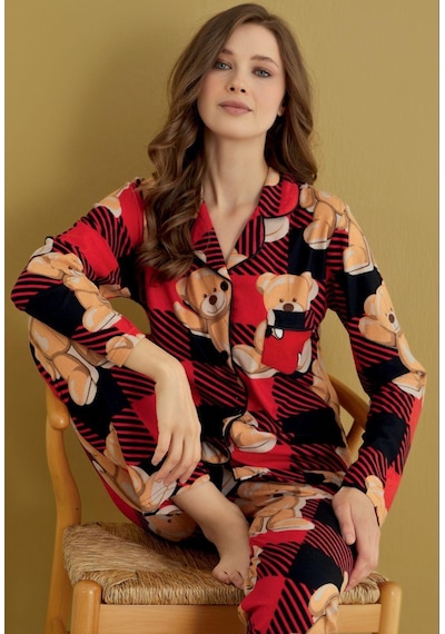 Mutlu City Kadın Soft Kumaş Düğmeli Gömlek Yaka Yüksek Kalite Yılbaşı Pijama Takımı 3026 Kırmızı Siyah Ayıcık Mutlu City Kadın Soft Kumaş Düğmeli Gömlek Yaka Yüksek Kalite Yılbaşı Pijama Takımı 3026 Kırmızı Siyah Ayıcık