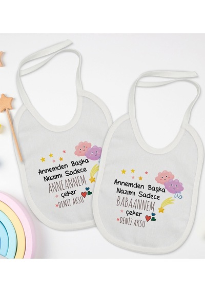 Bk Kids Kişiye Özel Anneanne Ve Babaanne Tasarımlı 2 Li Beyaz Mam Beyaz