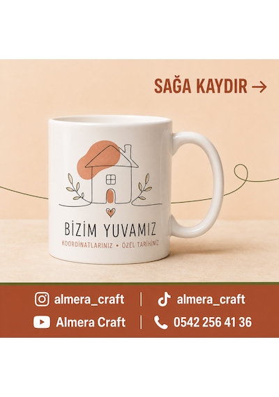 Kişiye Özel Ev Koordinatlı Kupa Yeni Ev Ve Çift Hediyesi Beyaz