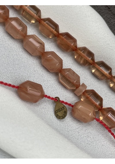 Ayhan Turan İmzalı El Boy Kapsül Somon Pembesi Sıkma Kehribar Tesbih 7x10 Mm Pembe