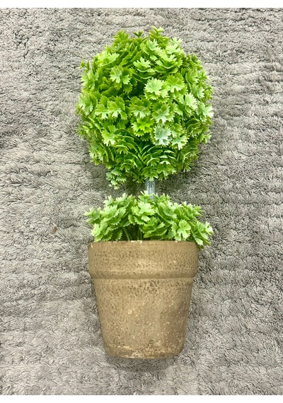 24 Cm Yapay Çiçek - Hediyelik Saksılı Dekoratif Şimşir Topu Yeşil