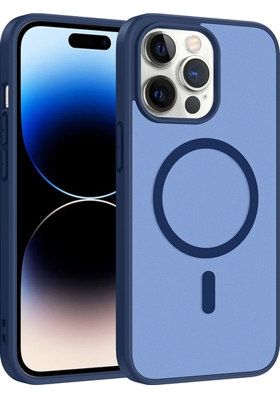 Apple Uyumlu iPhone 14 Pro Kılıf M-safe Şarj Özellikli Mkst Babet Kapak - Mavi