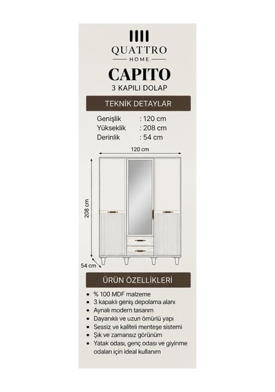 Capıto 3 Kapılı Dolap Beyaz