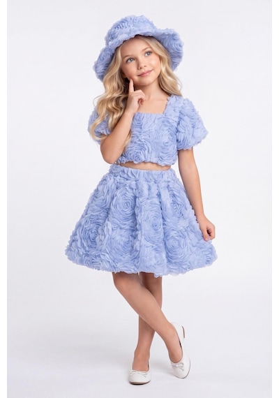 Mnk Baby & Kids Rosemu Kız Çocuk Şapkalı Takım M00819 mavi