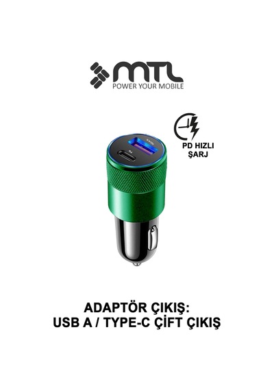 Araç Şarj Aleti Çakmaklık 38w Lightning Type-c + Usb Çift Portlu - Qualcomm Qc 4.0 Desteği Mt-a1834