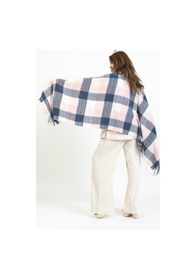 Ladycolor Ekoseli Yünlü Kışlık Şal - 70x200 Cm - Dayanıklı Akrilik Lacivert