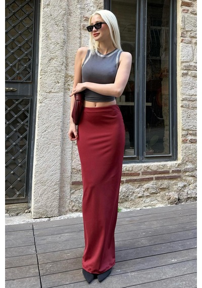 Madmext Bordo Maxi Basic Etek Mg1890 Bordo
