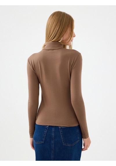 Slim Fit Kadın Bluz U.kol Kahverengi