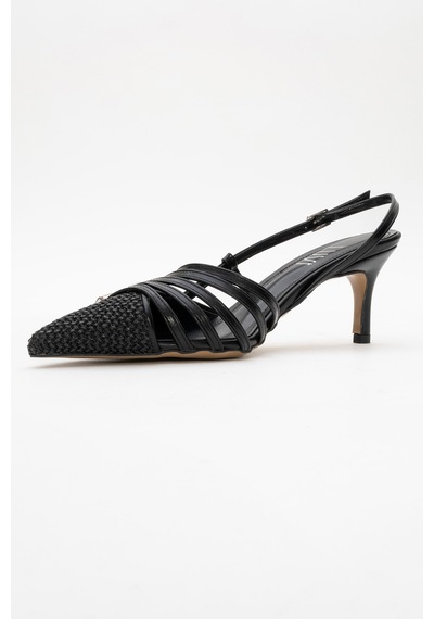 Luvishoes Luvi Shoes Zenith Siyah Hasır Bantlı Tokalı Kadın Topuklu Ayakkabı Siyah