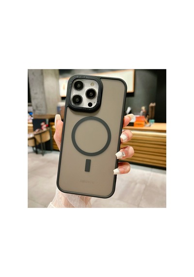 Apple iPhone Uyumlu 14 Pro Max Kılıf Kamera Çıkıntılı Arkası Buzlu Mat Magsafe Titanyum Kenarlı Kap Siyah