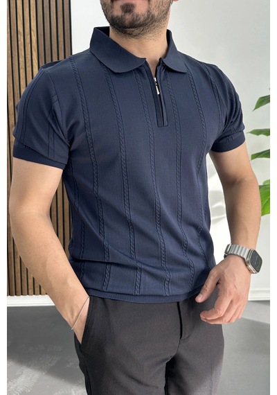 Erkek Desenli Polo Yaka Tişört Lacivert Edw457 Lacivert