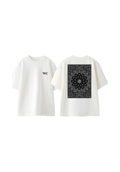 Thewert Gri Halı Desen Tasarım Sırt Baskılı Pamuk Beyaz Oversize T-shirt