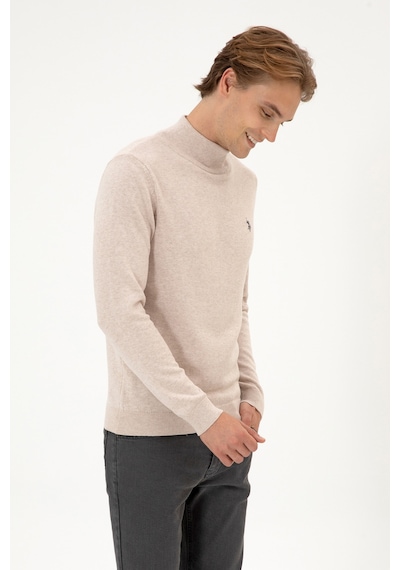 U.S. Polo Assn. Erkek Slim Fit Boğazlı Taş Melanj Basic Kazak 50313712-VR225