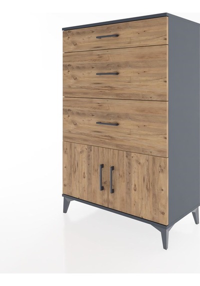 Hyperion Dolap 3 Çekmeceli 2 Kapaklı 88x44x134 Antrasit-çam Antrasit