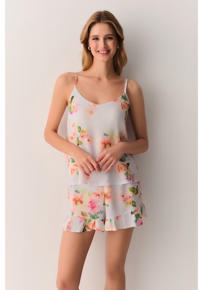 Suwen Flora Atlet Şort Pijama Takımı Sh26519667956 Mavi