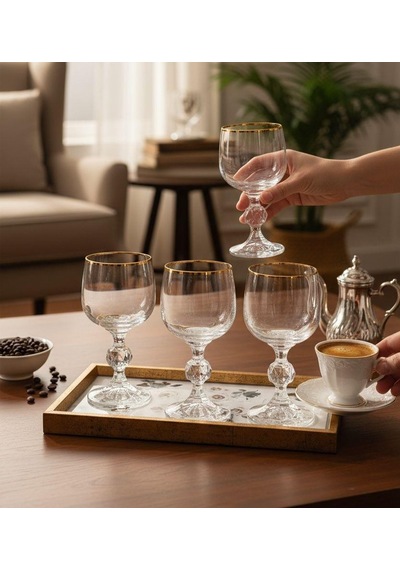 6'lı Bohemia Kristal Sterna Gold Kahve Yanı Kadehi-1297 Çok Renkli