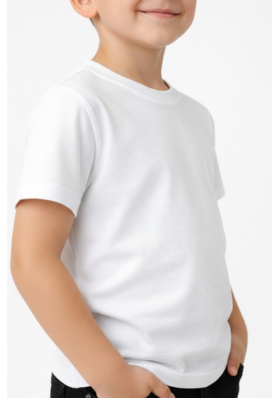 Parti Selesi Unisexs Çocuk Düz Kısa Kollu T-shirt Beyaz