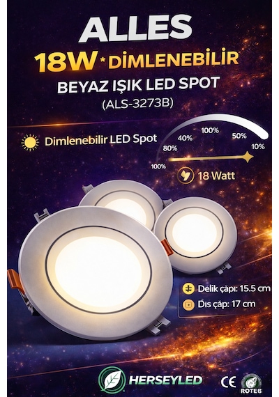 18w Dimlenebilir Led Spot Beyaz Beyaz