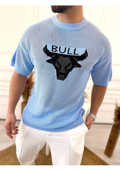 T-shirt Nefes Alabilen Terletmez Pamuklu Fileli Tişört Oversize Tshirt Bull Mavi