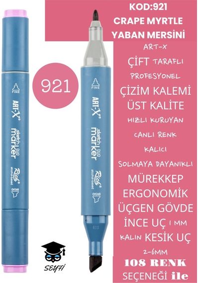 Çift Taraflı Profesyonel Çizim Kalemi Kalıcı Mürekkep Üçgen Gövde İnce Uç 1 Mm Kesik Uç 2-6mm Sketch 921-yaban Mersini