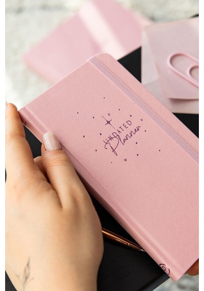 Charmlı Süresiz Haftalık Planlayıcı Cep Ajanda 9x17 Cm Pembe Açık Gri