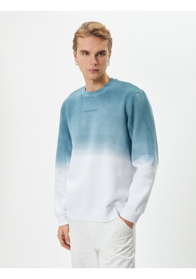 Koton Slogan İşlemeli Sweatshirt Soyut Baskılı Bisiklet Yaka Mavi 4sam70096mk Mavi